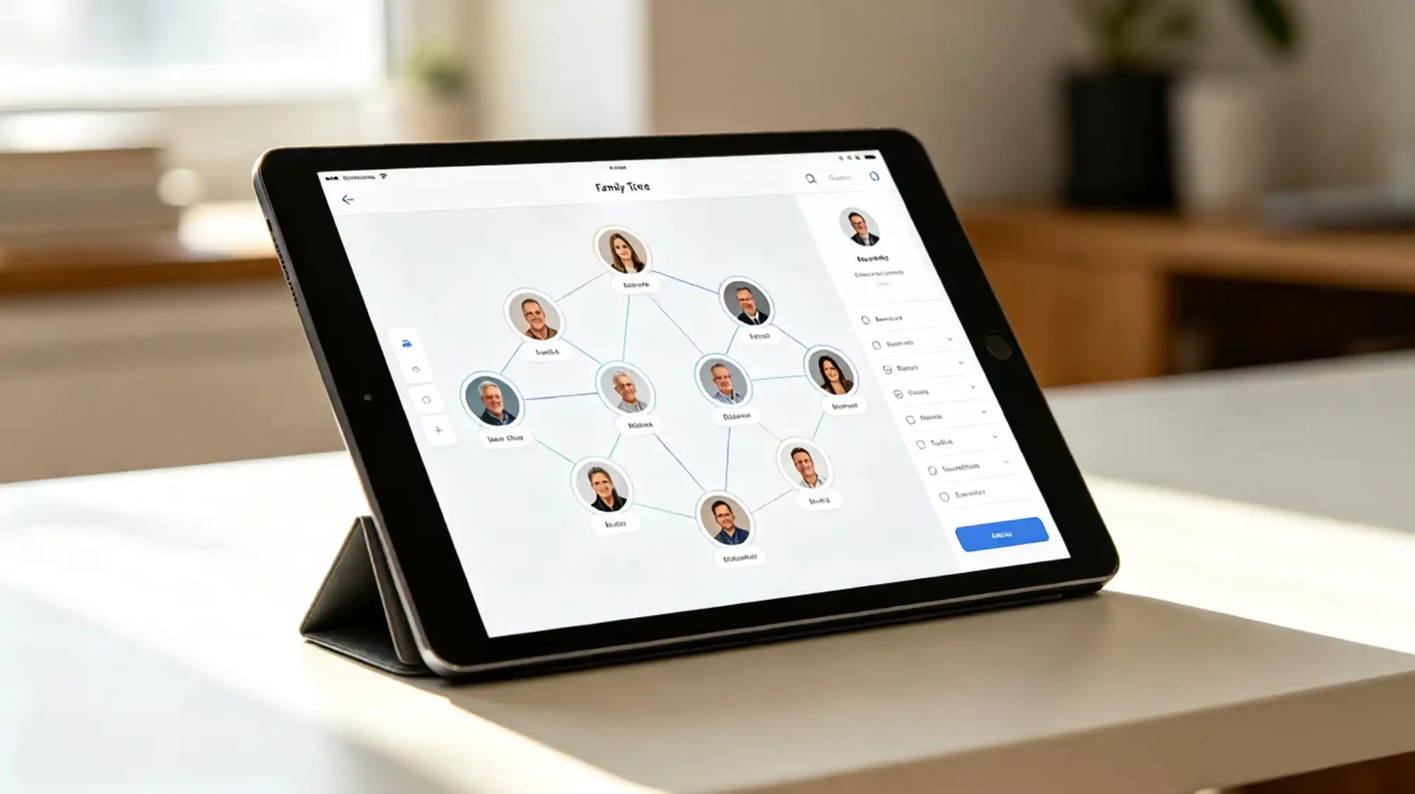 Family tree displayed on a laptop